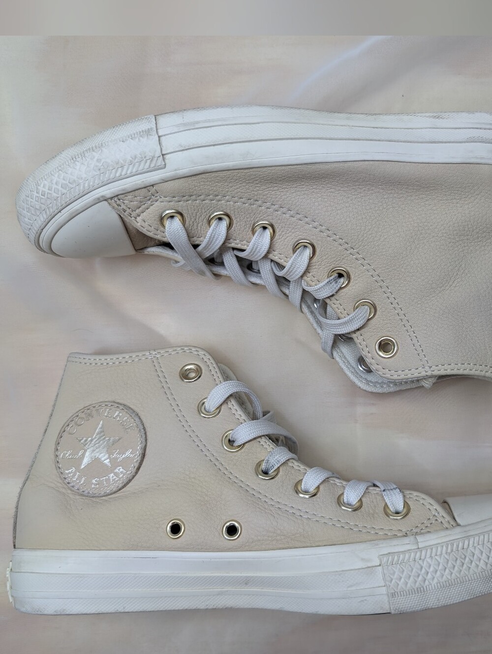 Converse Chuck Taylor All Star Leather High Top Sneakers Egret White Women's 7